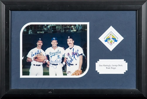 Don Mattingly, Wade Boggs and George Brett Signed and Framed Photo (JSA)